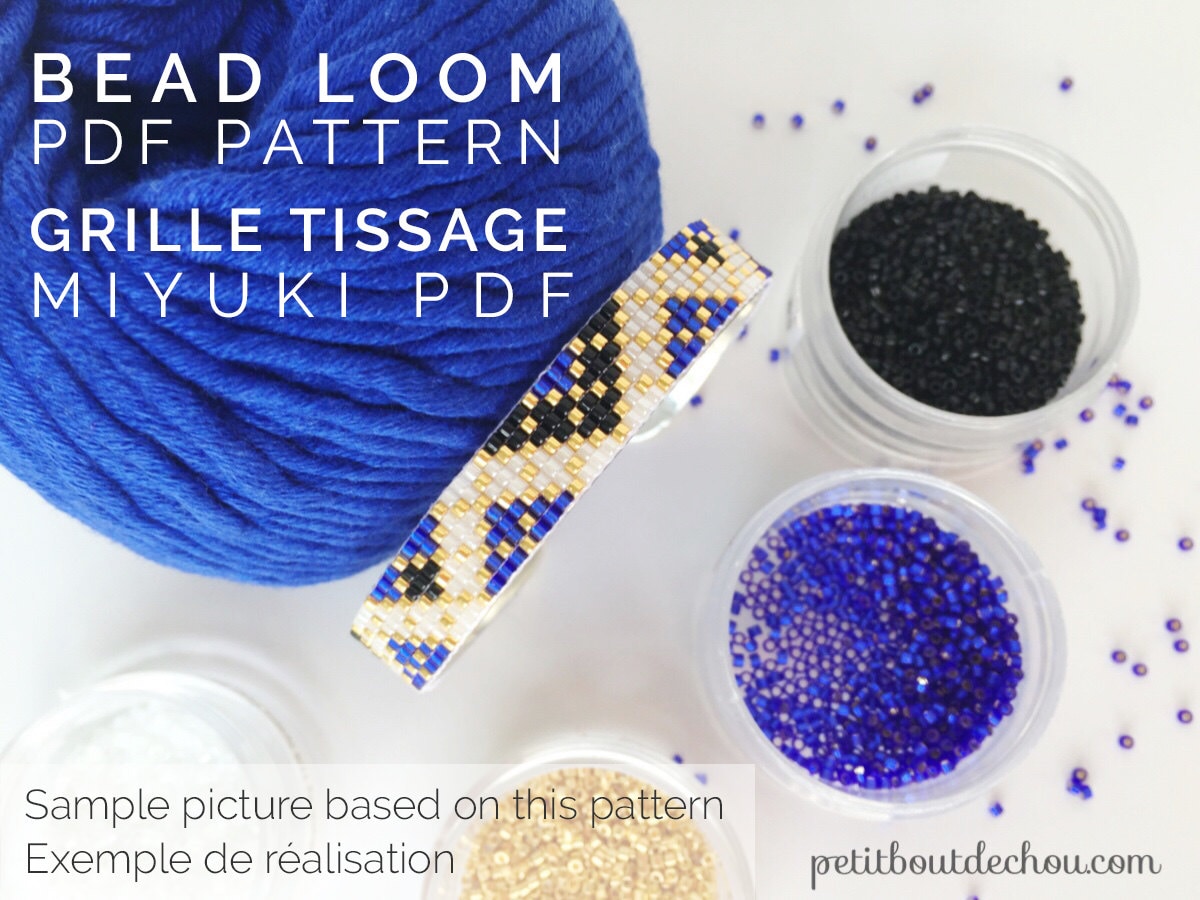 Grille Tissage Miyuki Bracelet - Loom Stitch - Croix Bleu et Or