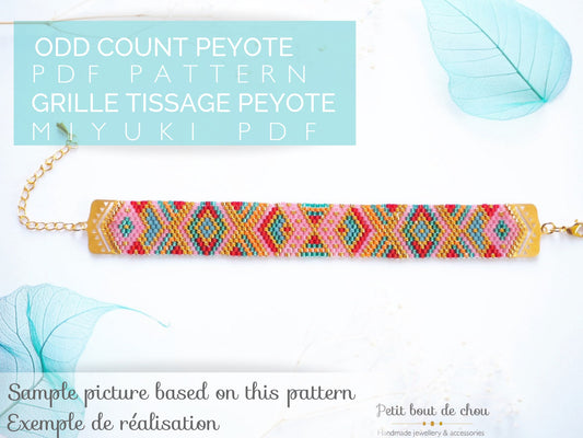 Grille Tissage Miyuki Bracelet - Peyote Impair - Géométrique Corail Rouge