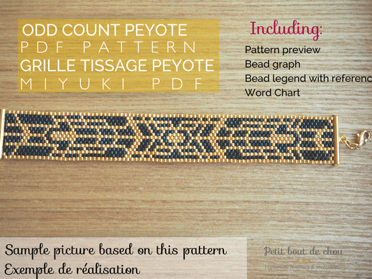 Grille Tissage Miyuki Bracelet - Peyote Impair - Art Déco Doré Noir