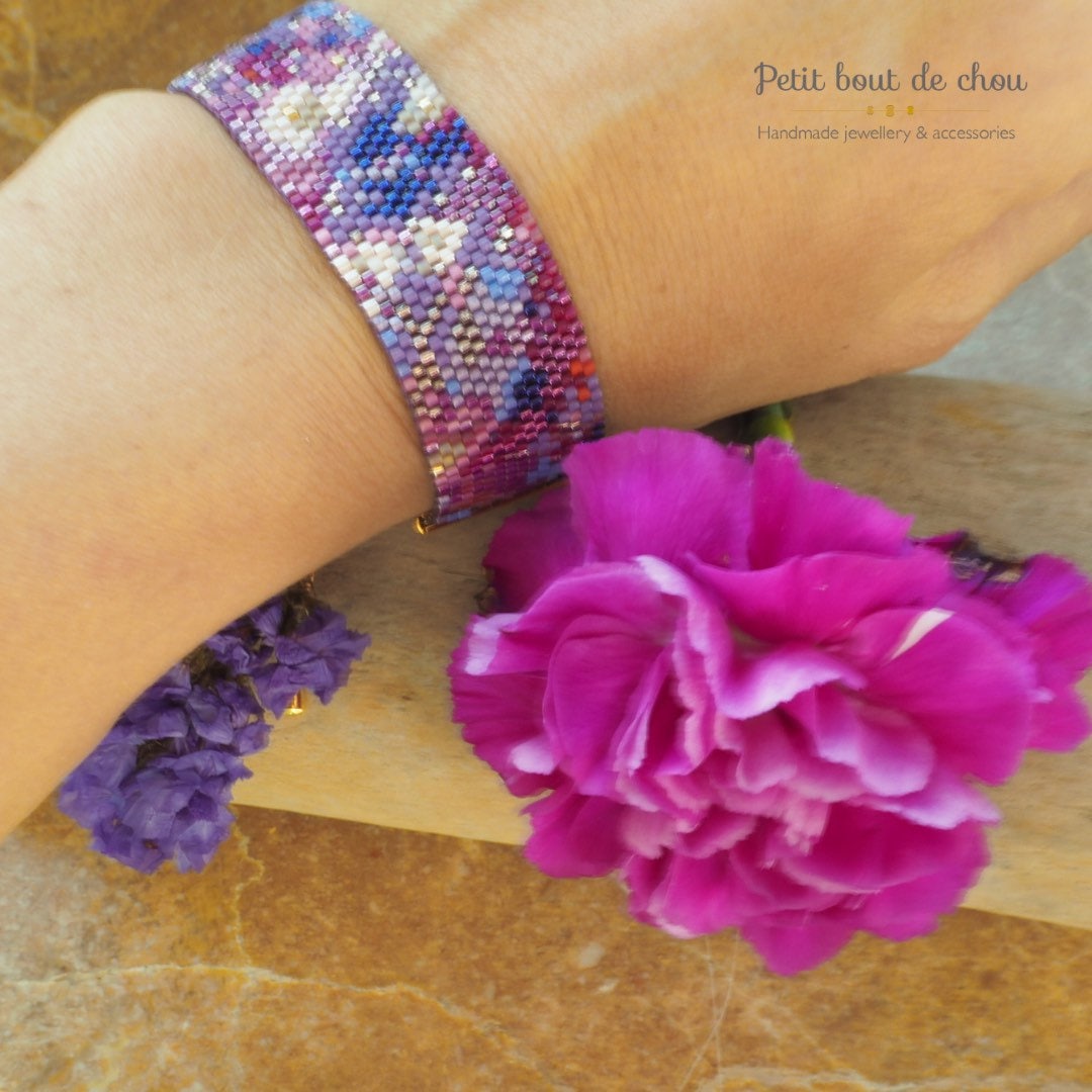 Grille Tissage Miyuki Bracelet - Peyote Impair - Art Abstrait Tons Violets