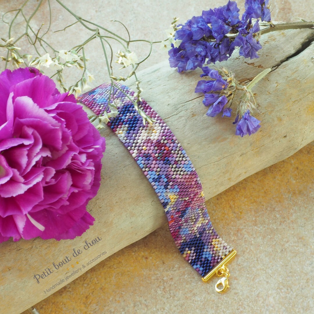 Grille Tissage Miyuki Bracelet - Peyote Impair - Art Abstrait Tons Violets