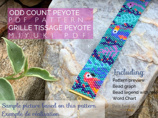 Grille de Tissage Bracelet Miyuki - Peyote impair - Jungle Tropicale