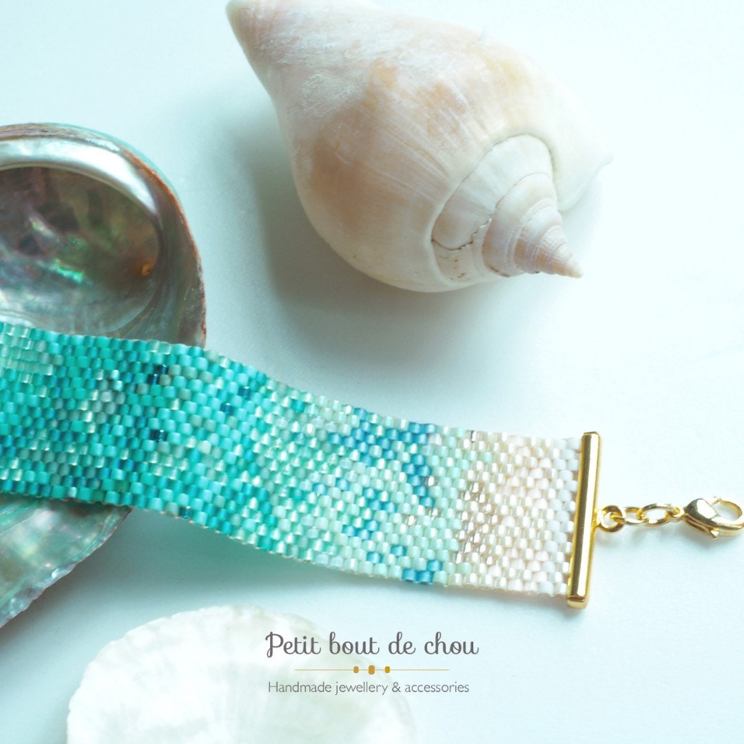 Grille de tissage bracelet/peyote impair/diagramme miyuki/perles miyuki delicas/pdf à télécharger/motif tons turquoise mer des caraibes
