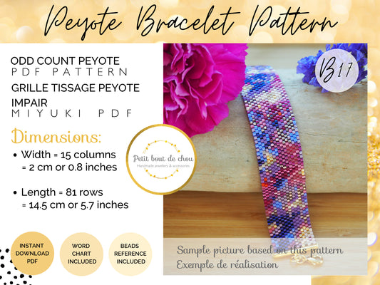 Grille Tissage Miyuki Bracelet - Peyote Impair - Art Abstrait Tons Violets