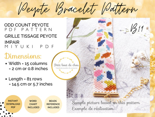 Grille Tissage Miyuki Bracelet - Peyote Impair - Feuilles Colorées