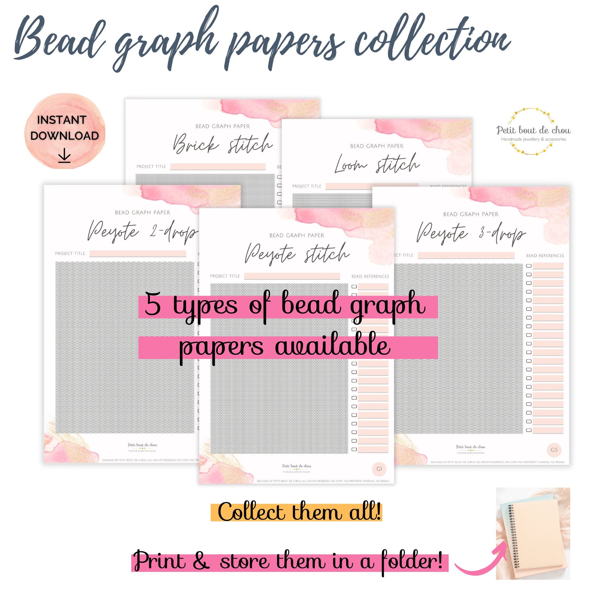 Peyote bead graph paper/miyuki graph paper/blank bead pattern/beading graph/beading chart/blank templates/printable graph/diagramme vierge