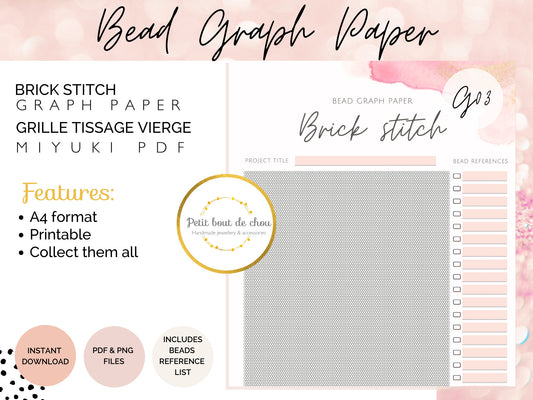 Brick stitch bead graph paper/miyuki graph paper/blank bead pattern/beading graph/beading chart/blank templates/printable/diagramme vierge