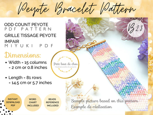 Peyote Miyuki bracelet pattern/peyote pattern bracelet/odd count peyote pattern/bead bracelet pattern/instant download pdf/seed bead pattern