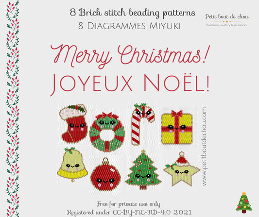 PDF Livre 8 diagrammes de Noel tissage Miyuki delicas brick stitch/grilles de tissage/diagrammes perles miyuki delicas/tissages brick stitch