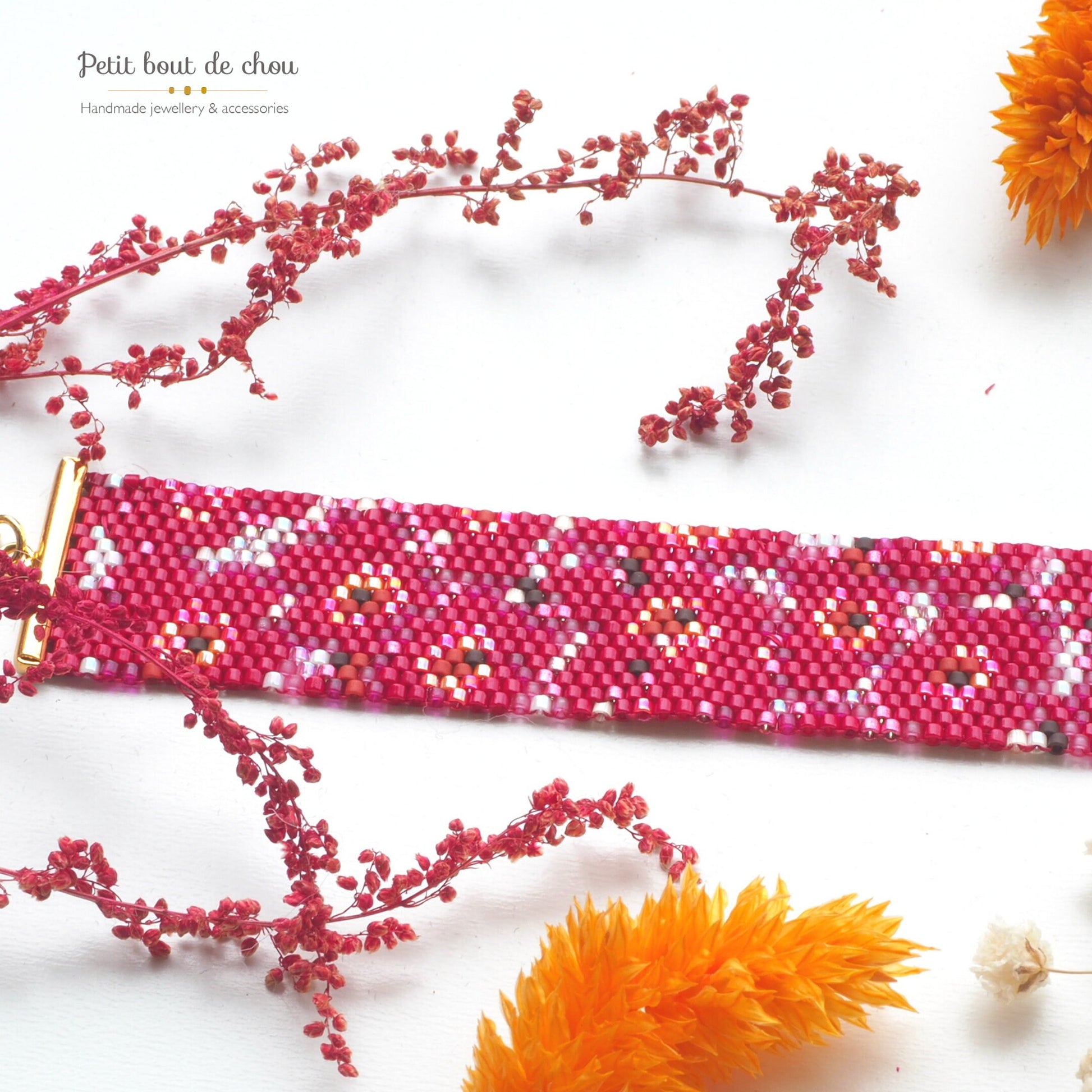 Grille de tissage Miyuki bracelet peyote impair - Coquelicots