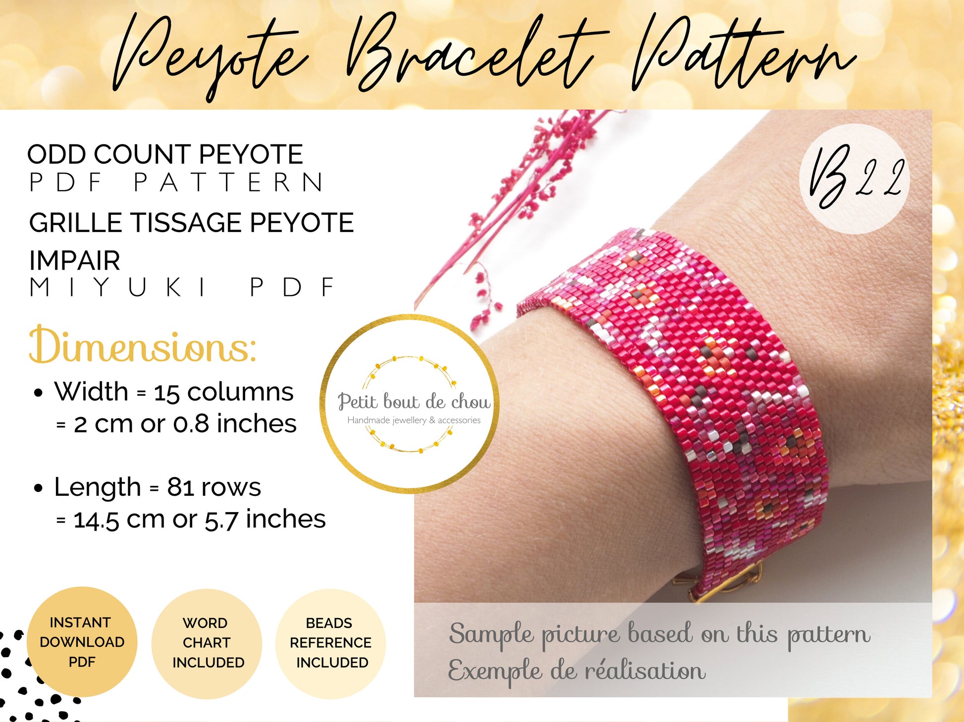 Grille de tissage Miyuki bracelet peyote impair - Coquelicots