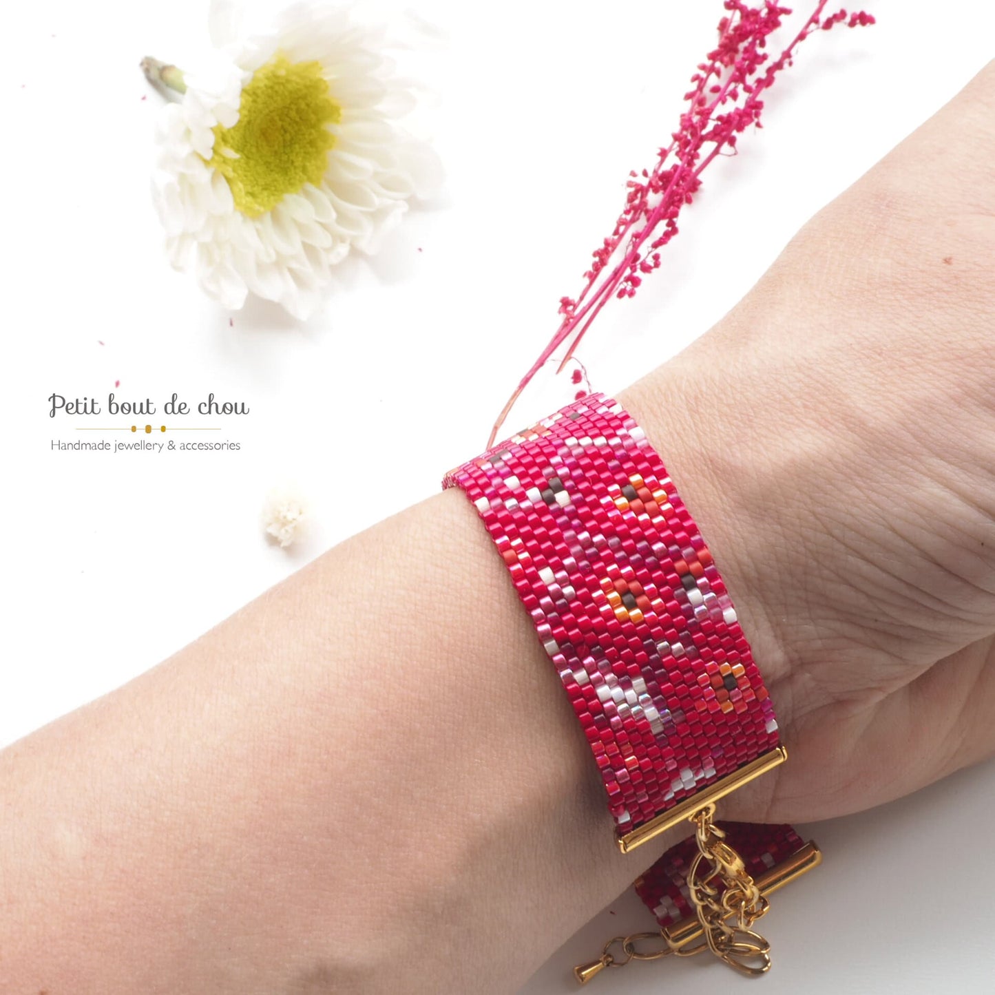 Grille de tissage Miyuki bracelet peyote impair - Coquelicots