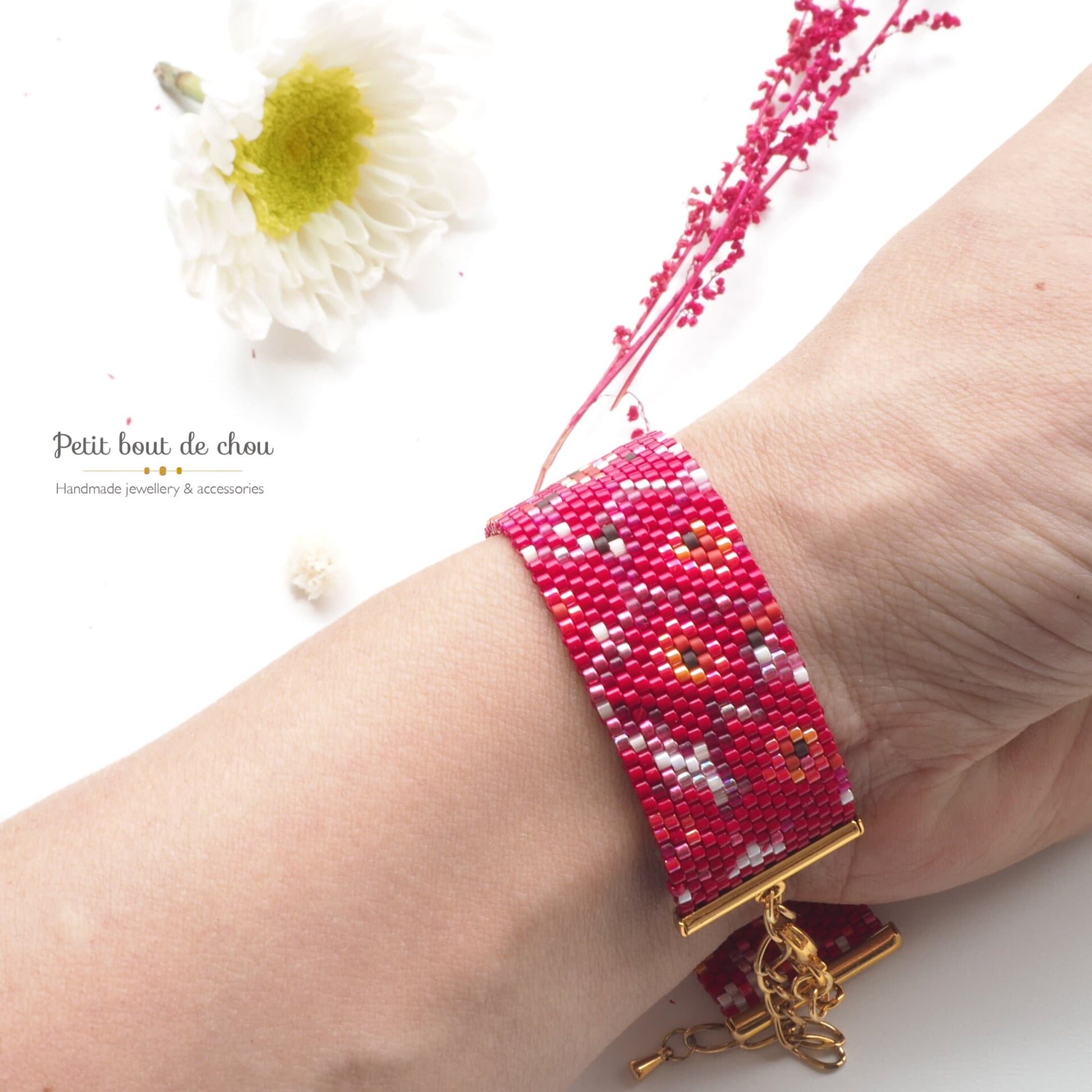 Grille de tissage Miyuki bracelet peyote impair - Coquelicots