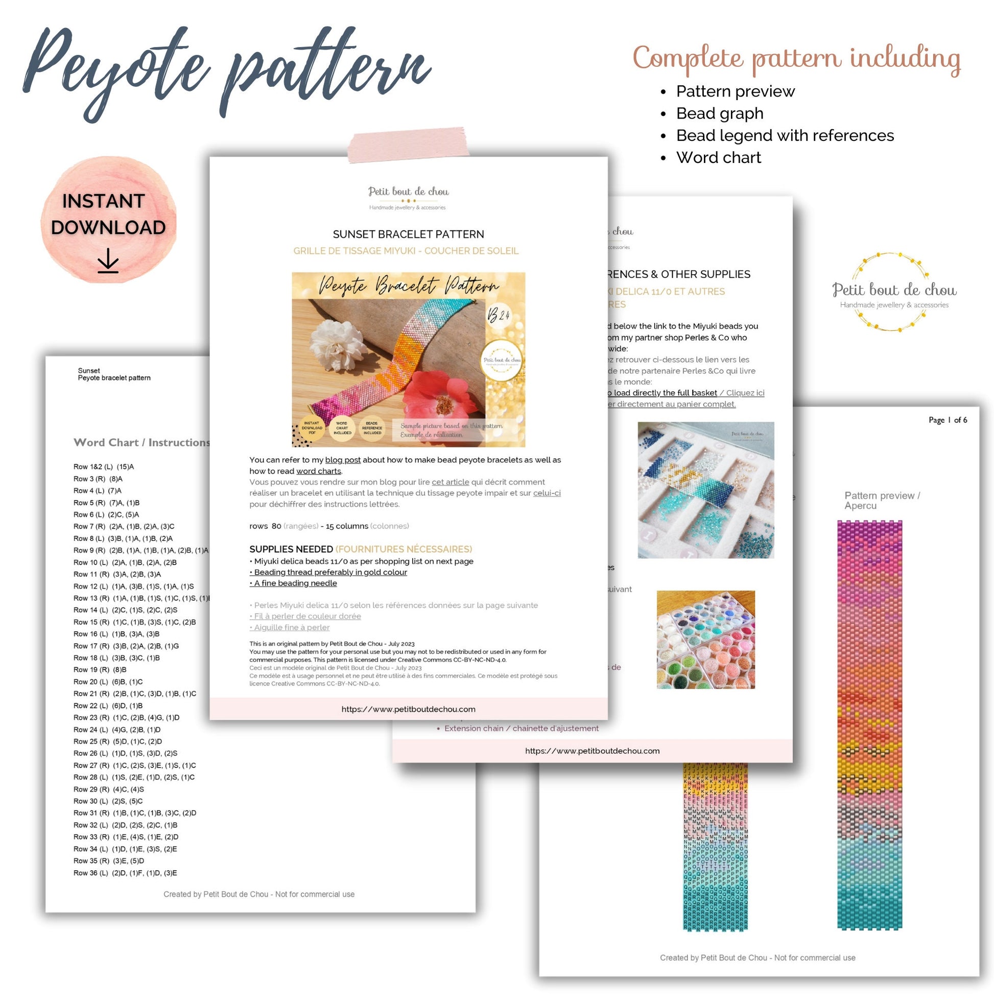 Peyote miyuki bracelet pattern/peyote pattern bracelet/odd count peyote pattern/bead bracelet pattern/instant download pdf/seed bead pattern